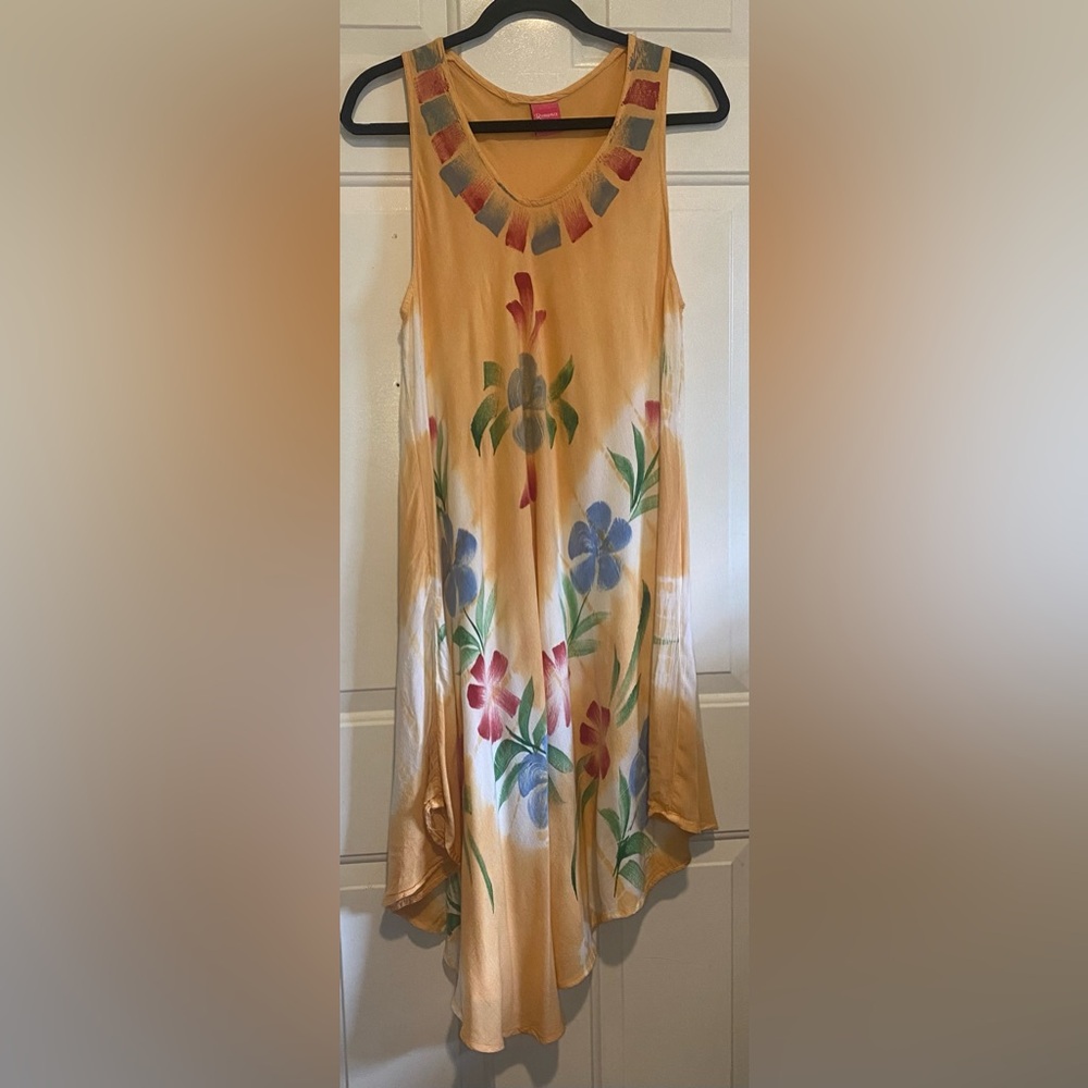 Women’s Romance Free Size Tropical Floral Flowy Dress Apricot Rayon Mini